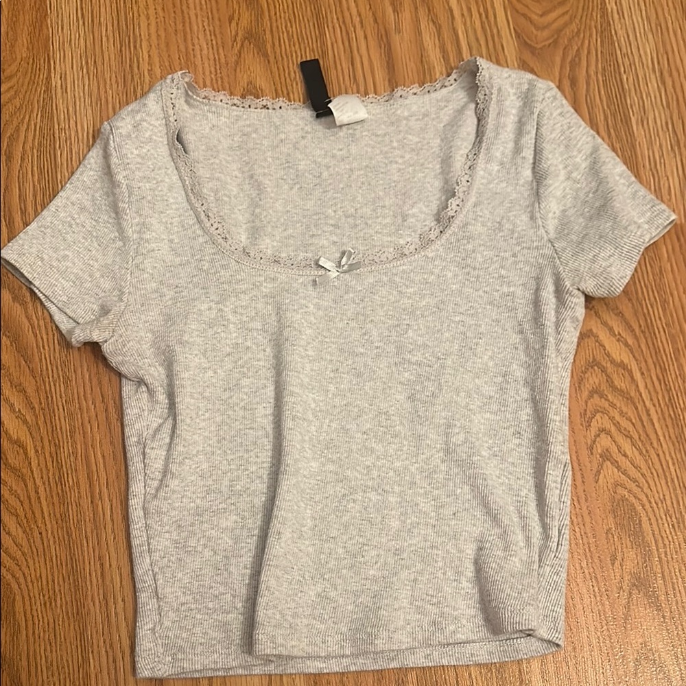 Women's Gray Lace Trim Top